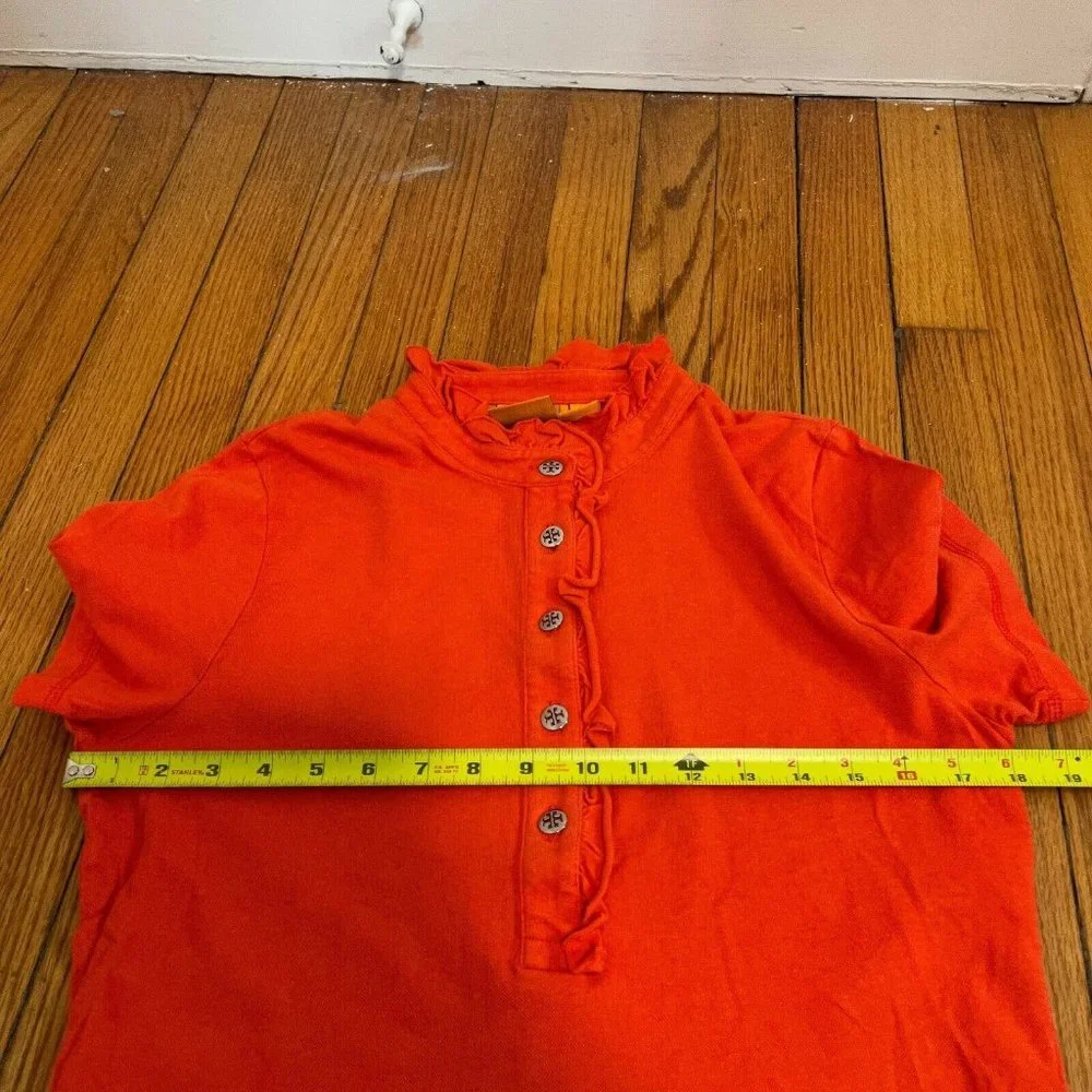 Tory Burch Orange Ruffle Polo Top